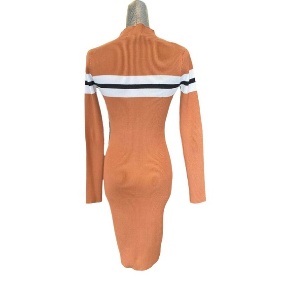 Lulus Tan Ribbed Mock Neck Sweater Dress Small - Picture 2 of 3